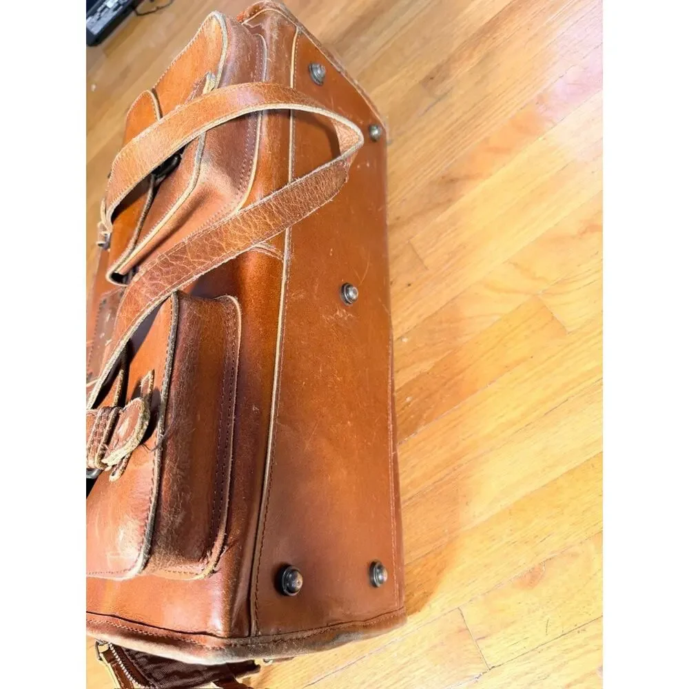 Vintage Brown Leather Small Dog Pet Carrier Bag Travel Tote Ventilated 18